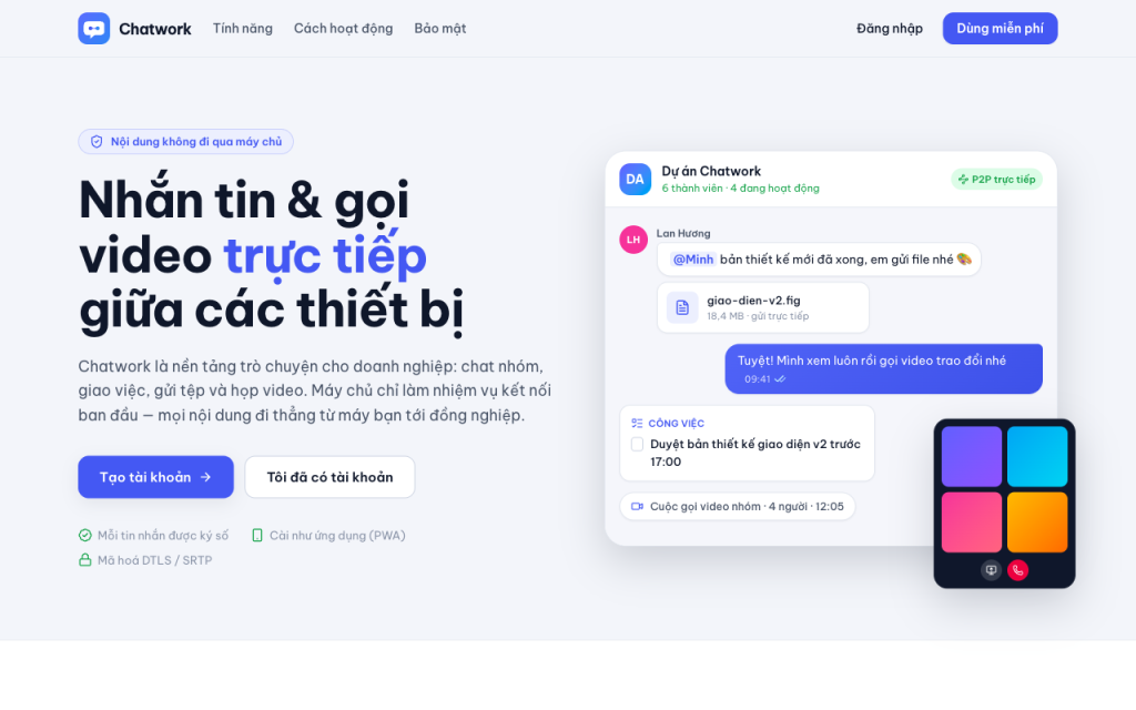 Ảnh chụp trang chủ Chatwork