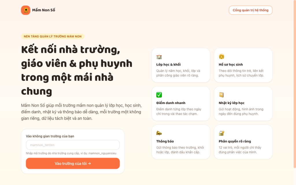 Ảnh chụp trang chủ Trường mầm non số