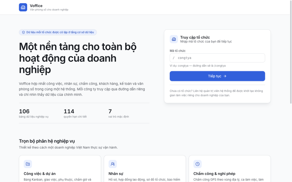 Ảnh chụp trang chủ Voffice
